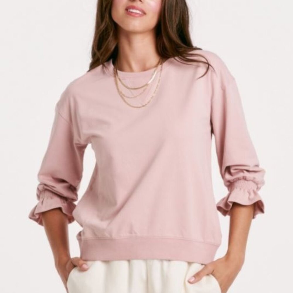 Another Love Drea Ruffle Rose Smoke Sweatshirt
